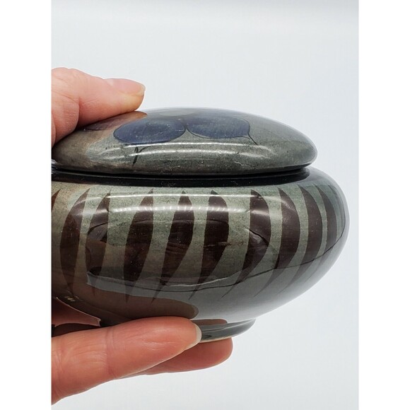 Tonala Mexico Lidded Trinket Dish Yellow Butterfies & Blue Flower Jewelry VTG - Picture 6 of 12